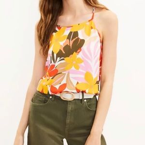 NWT LOFT Ann Taylor Tropical Pink Yellow Olive Halter Top